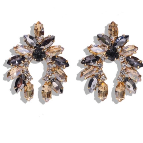 Crystal Stud Statement piece champange earrings - Picture 1 of 1